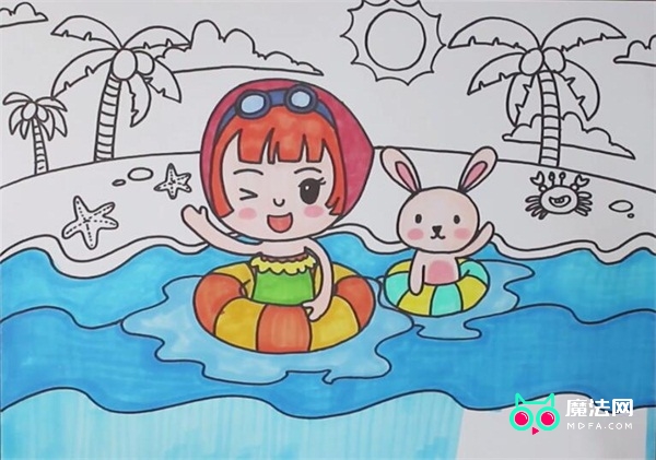 游泳的假期生活绘画图片